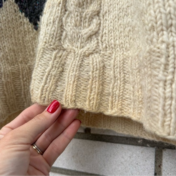 Vintage Gaeltarra Handknit Irish Wool Argyle Sweater Cream Gray Fishermancore - Picture 7 of 9